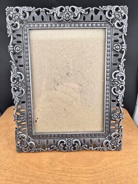 Ornate Silver-Tone Metal Picture Floral 8x10 Inches